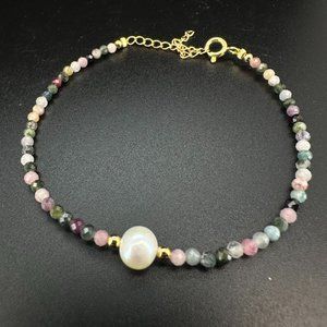Natural Pearl &Tourmaline adjustable bracelet, up to 19cm